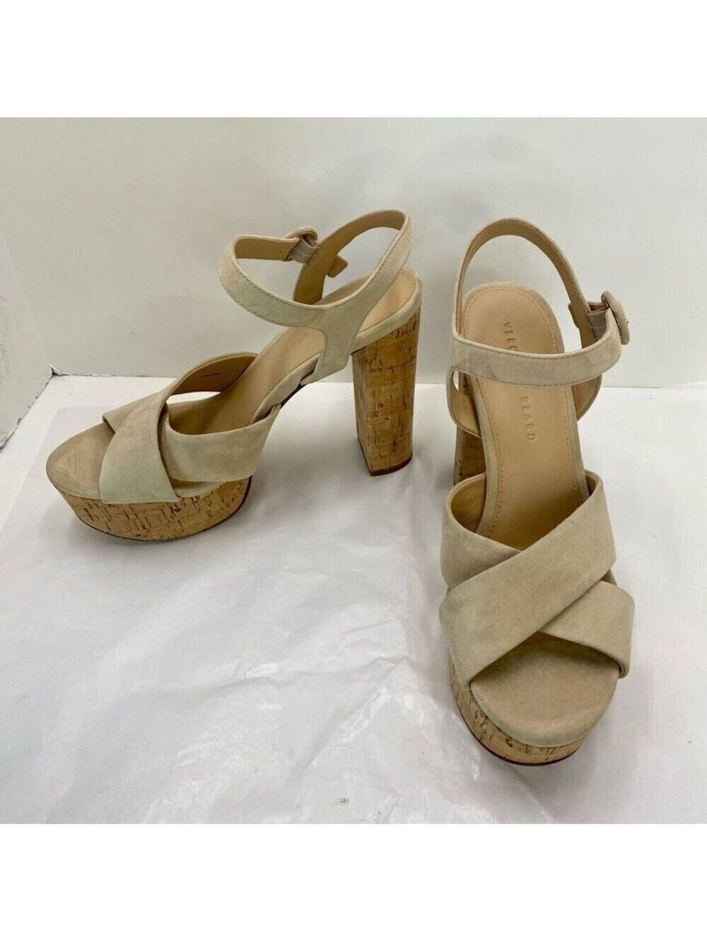 Veronica Beard 'Lucille' Suede Platform Heel Sandals, Cream Ecru Strappy 9.5